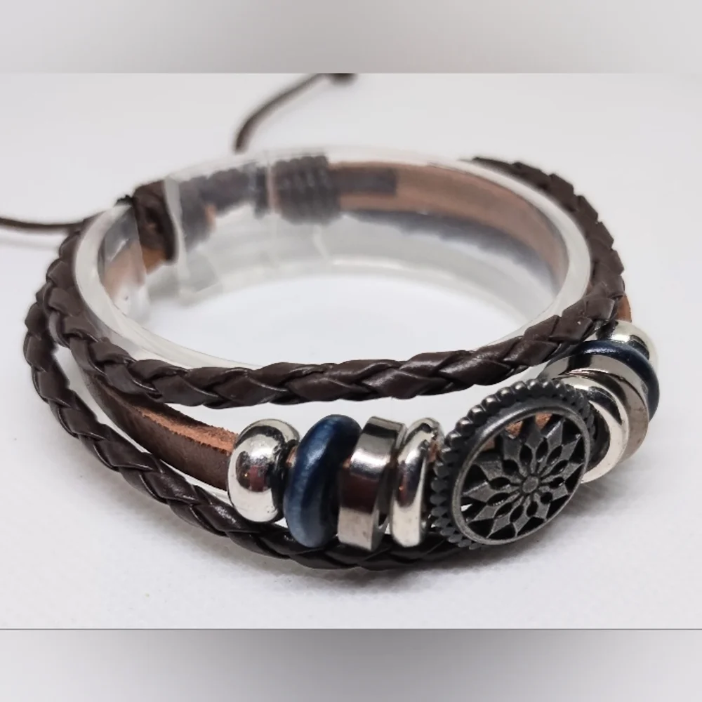 Men's‎ Bracelet Leather Braided Layered Tribal New f67